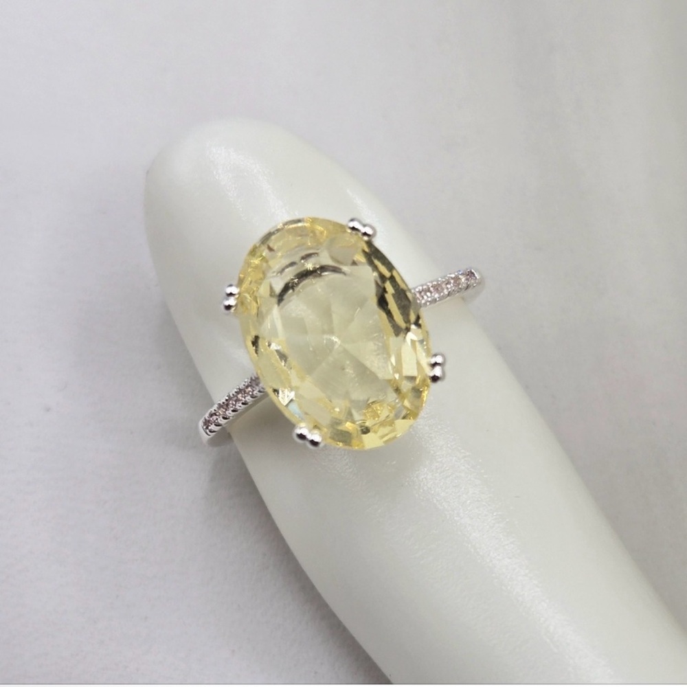 Swarovski Crystal Elements Silver Statement Ring Light Yellow Citrine Size 7 - Picture 6 of 9